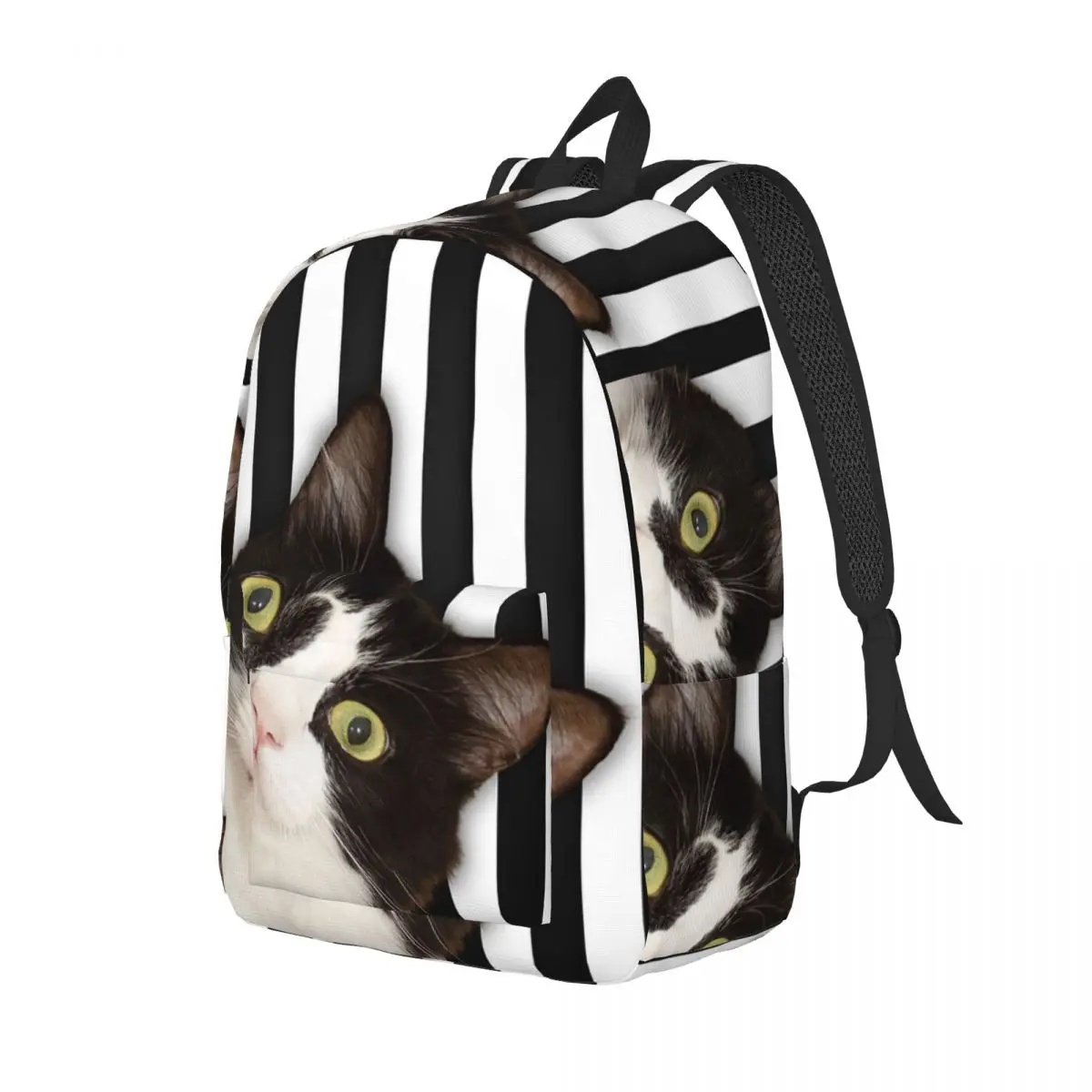 

Funny Black Cat Strips Backpack Daypack Large Capacity Children BookBag School Bag Shoulder Bags for Boys Girls