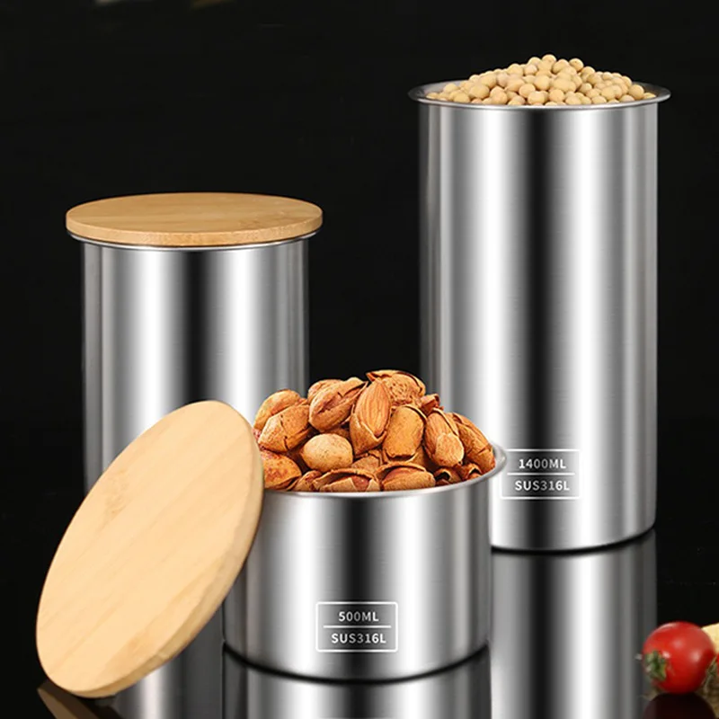 316 Stainless Steel Sealed Jar 304 Food Grade Storage Jars Refrigerator Fresh-keeping Box Coffee Bean Jar Mix Grain Tea Jar