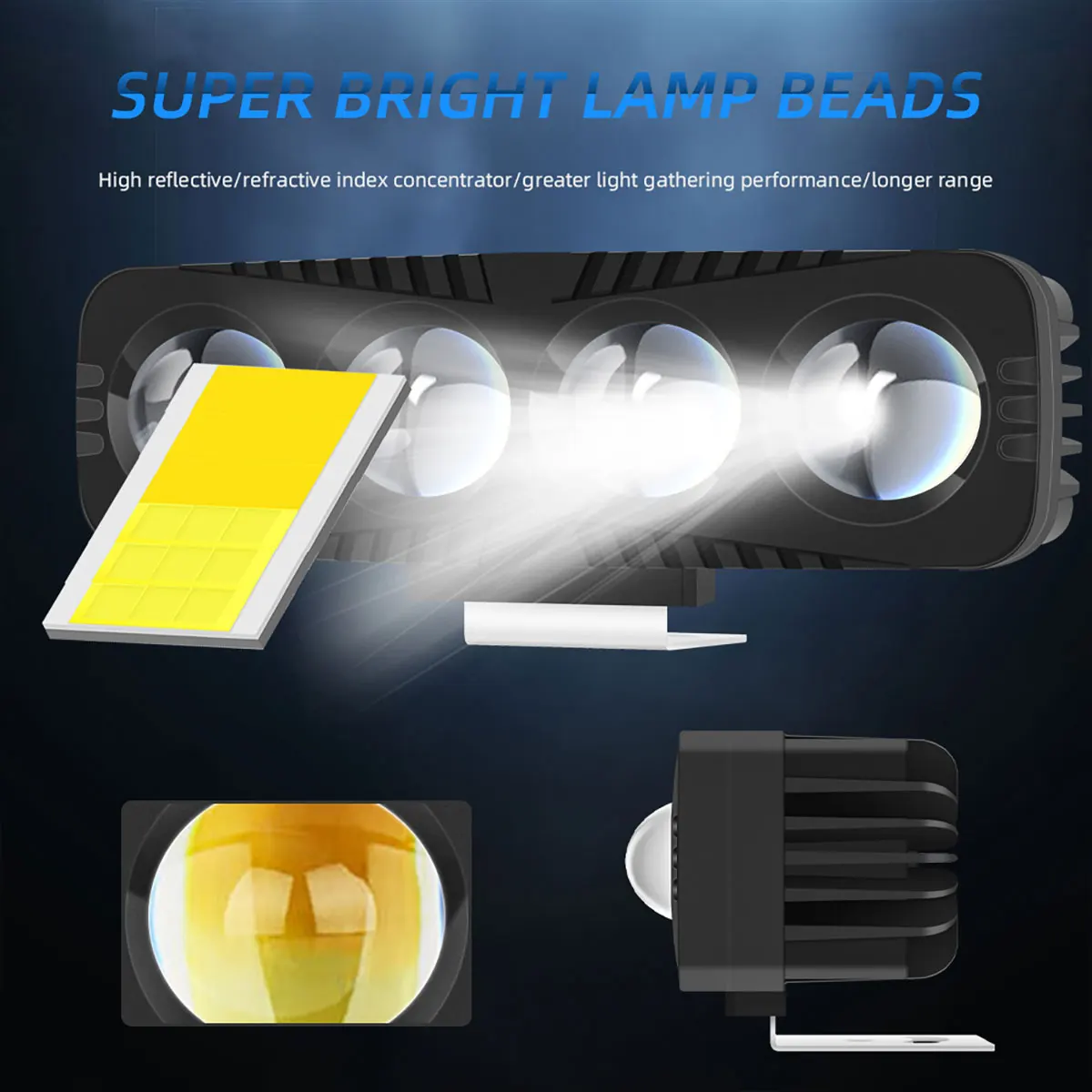 Dual Color White Yellow Motorcycle LED Spotlight 4 Mode Flash Warning Fog Light 3 Wires Auxiliary Lamp for Offroad Truck SUV ATV