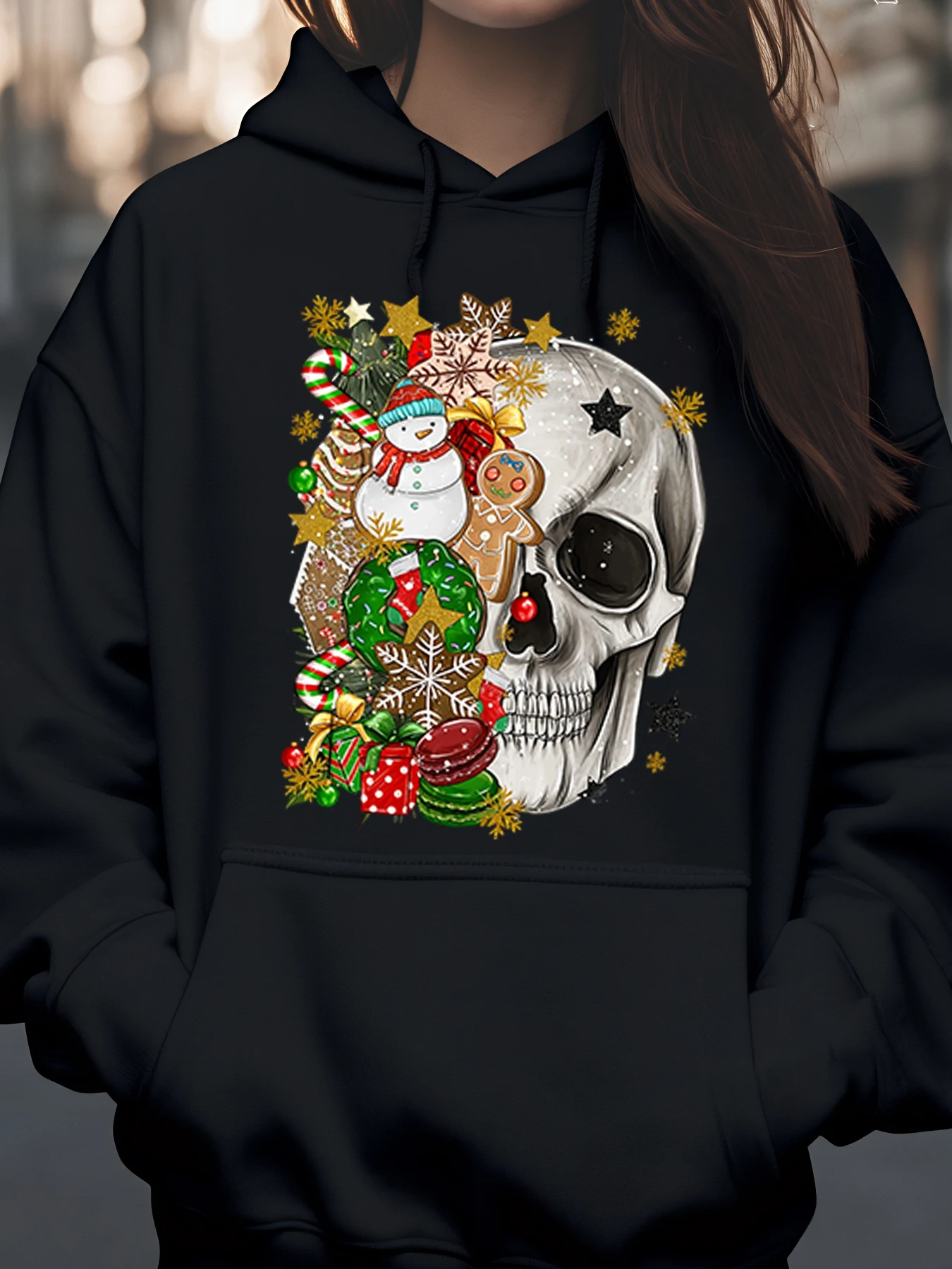 جمجمة عيد الميلاد عطلة طباعة هوديي الشتاء ملابس احتفالية للنساء والرجال