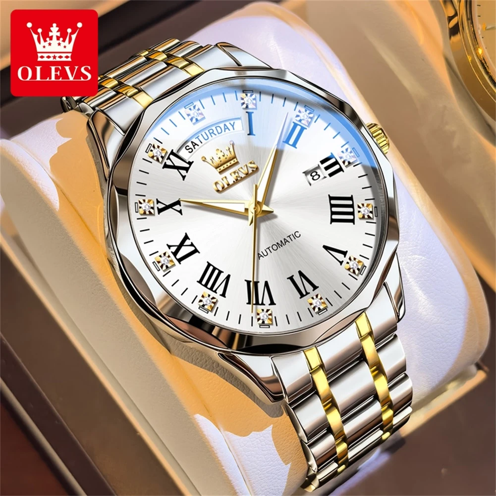 

OLEVS 6780 Brand original authentic watches for man luxury Gift Box Mechanical men's watch with steel band and diamonds