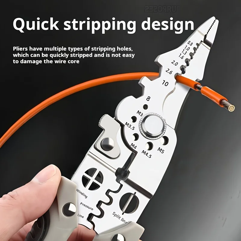 Multifunctional Wire Stripper 3-in-1 Electrician Stripping Cutting Crimping Pliers, Industrial Stainless Durable Non-Slip Handle