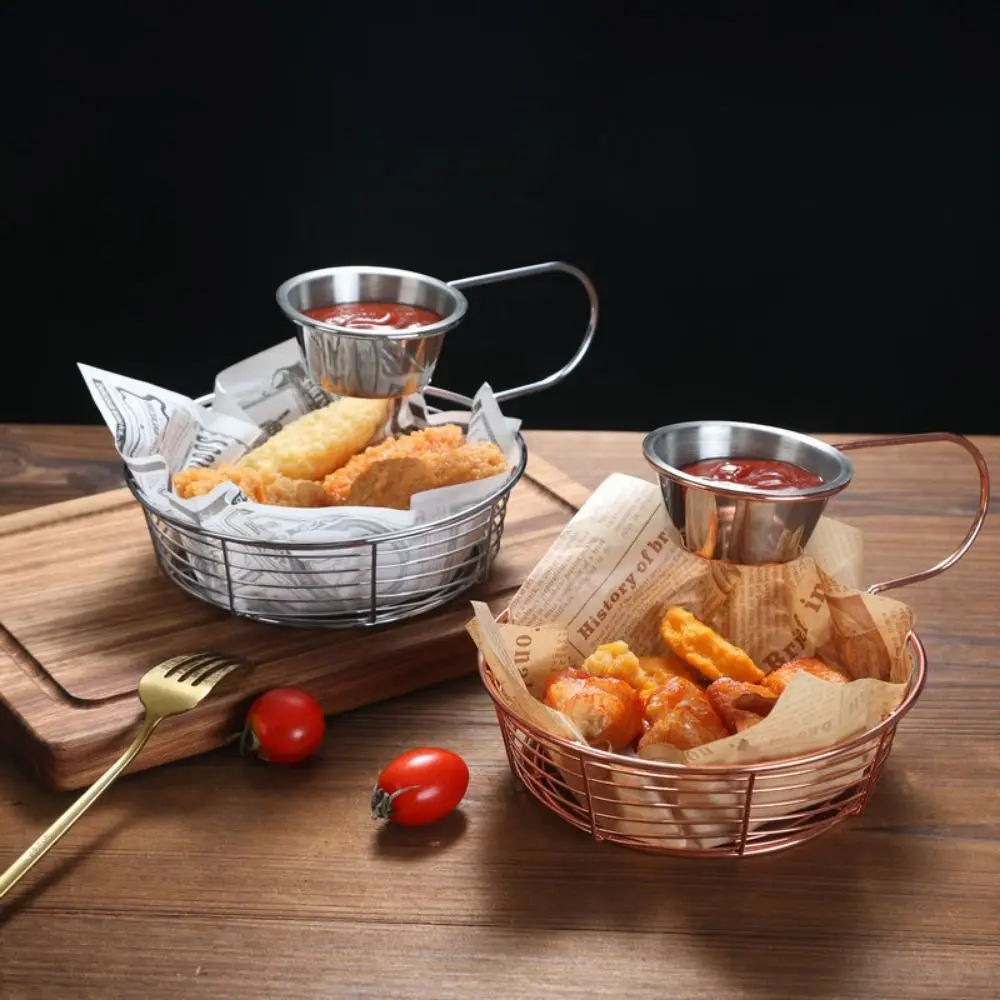 

Hanging Sauce Cup French Fries Basket Sturdy Lightweight Snack Serving Tray Stainless Steel Rust-proof Kitchen Food Organizer