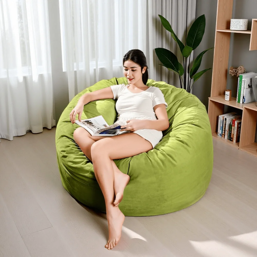 Bag Chair, 4FT Bean Bag With Velvet Cover, Giant Bean Bag Chairs With Filler Adult, Bean Bag Sofa Filled With HighDensity Spong