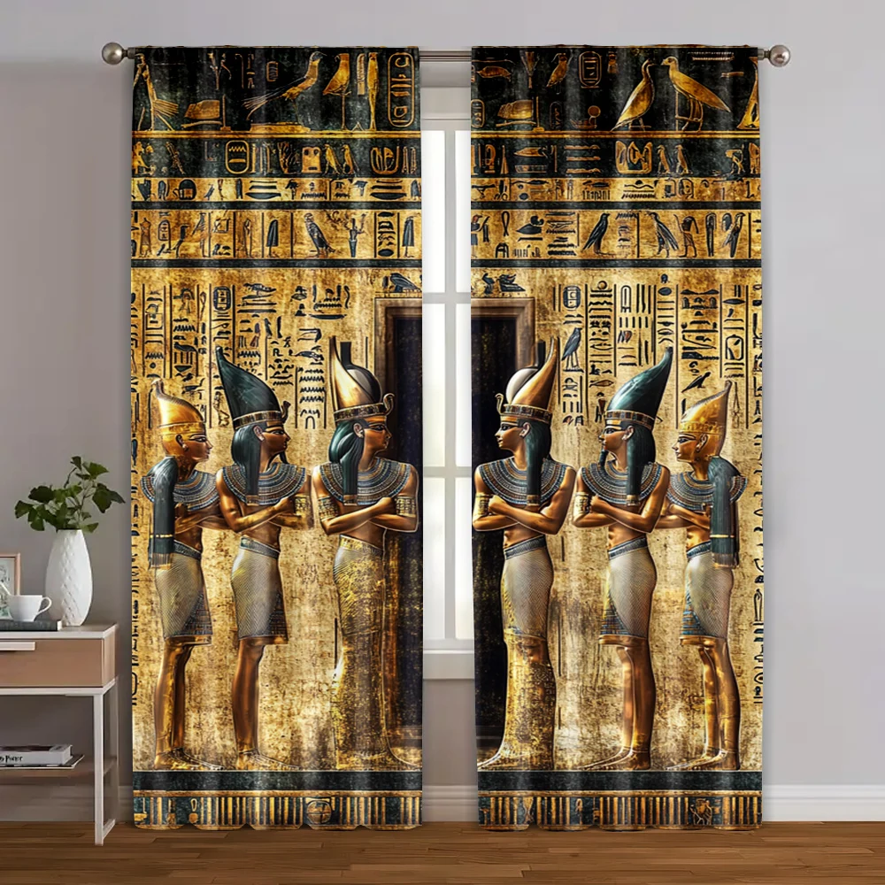 2pcs, Curtains Roller Blinds Ancient Egyptian Mural Machine Washable Fabric Thermal Insulation Versatile 100% Polyester (without
