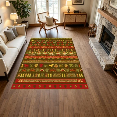 African Ethnic Tribal Animal Striped Carpet Traditional Hunting Elephant Giraffe Non-Slip Floor Carpet for Living Room Use