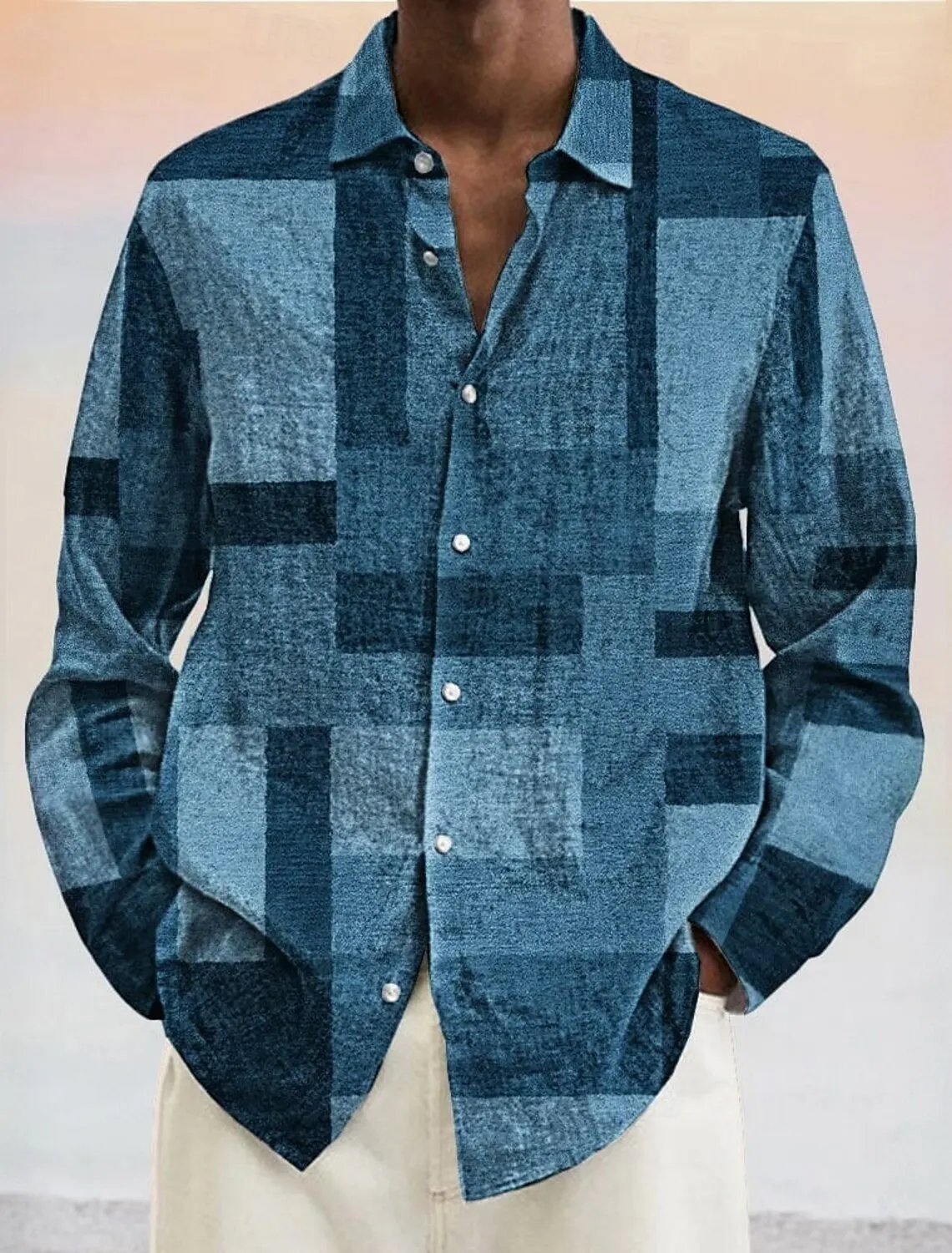 Men's Geometric Color Block Shirt Button Up Shirt Long Sleeve Fashion Casual Vacation Turndown 3D Print Polyster Shirt