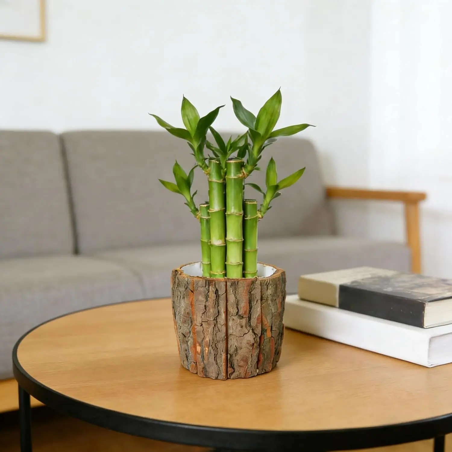 Resin Imitation Wood Plant Pot Vintage Round Decorative Flower Pot For Indoor Fake Tree Bark