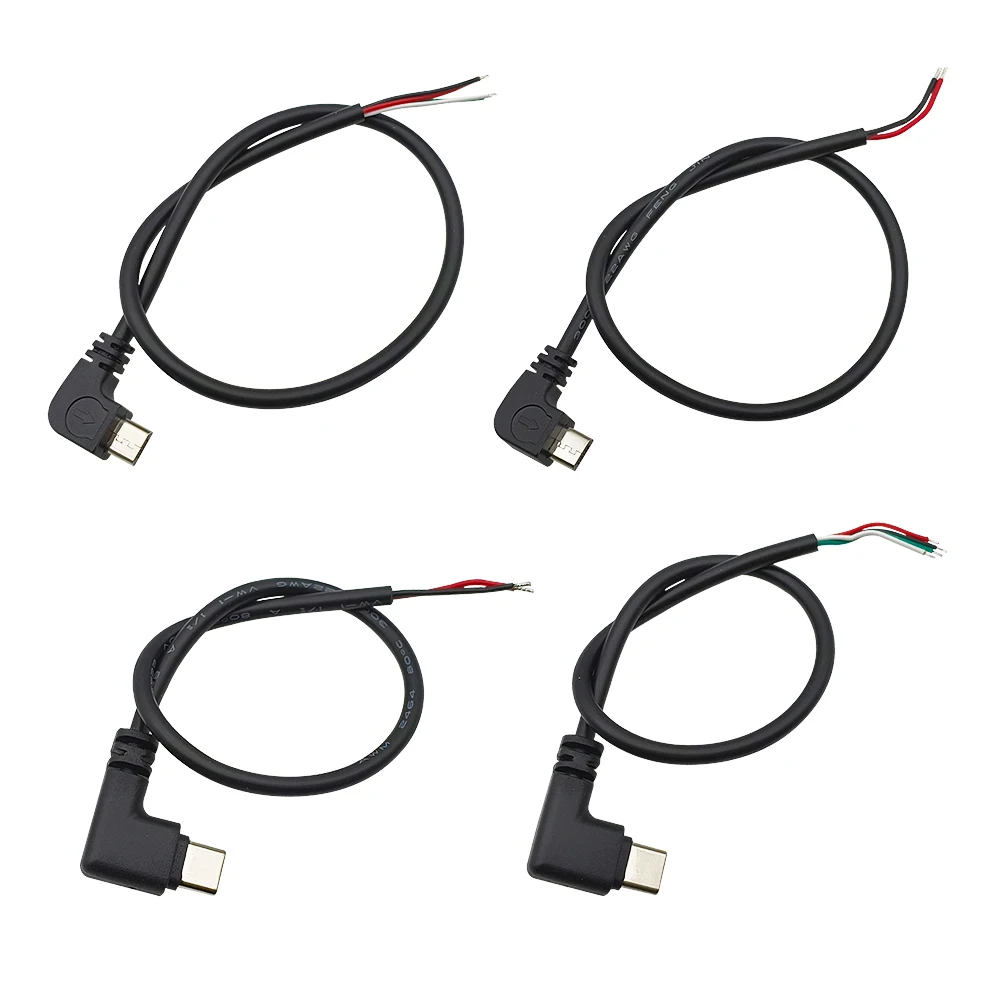 1 pièces 2 broches 4 broches type-c Micro USB USB 2.0 A prise mâle coude tête câble d'alimentation connecteur de soudage bricolage ligne de réparation 0.25M 0.3M 1M