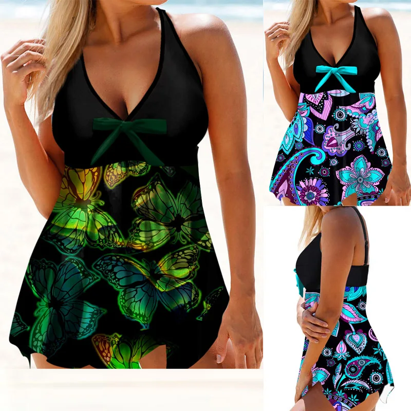 2023 New Summer Women\'s Fashion Beach Swimwear Tankini Monokini Swimwear Two Piece Swimwear New Print Beach Women\'s Tankini