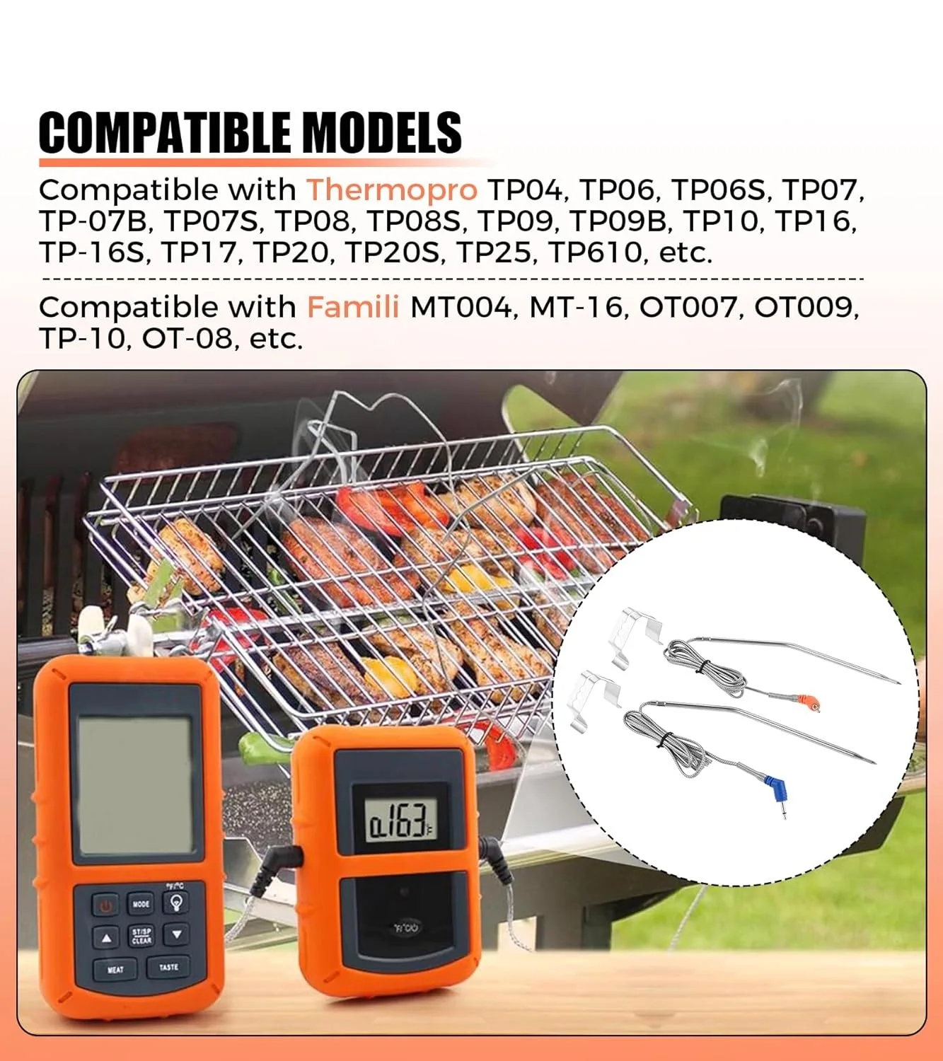 2pcs Thermometer Probes Stainless Steel Meat Temperature Probe for Thermopro TP04 TP06 TP07 TP08 TP09 TP10 TP16 & More view 6