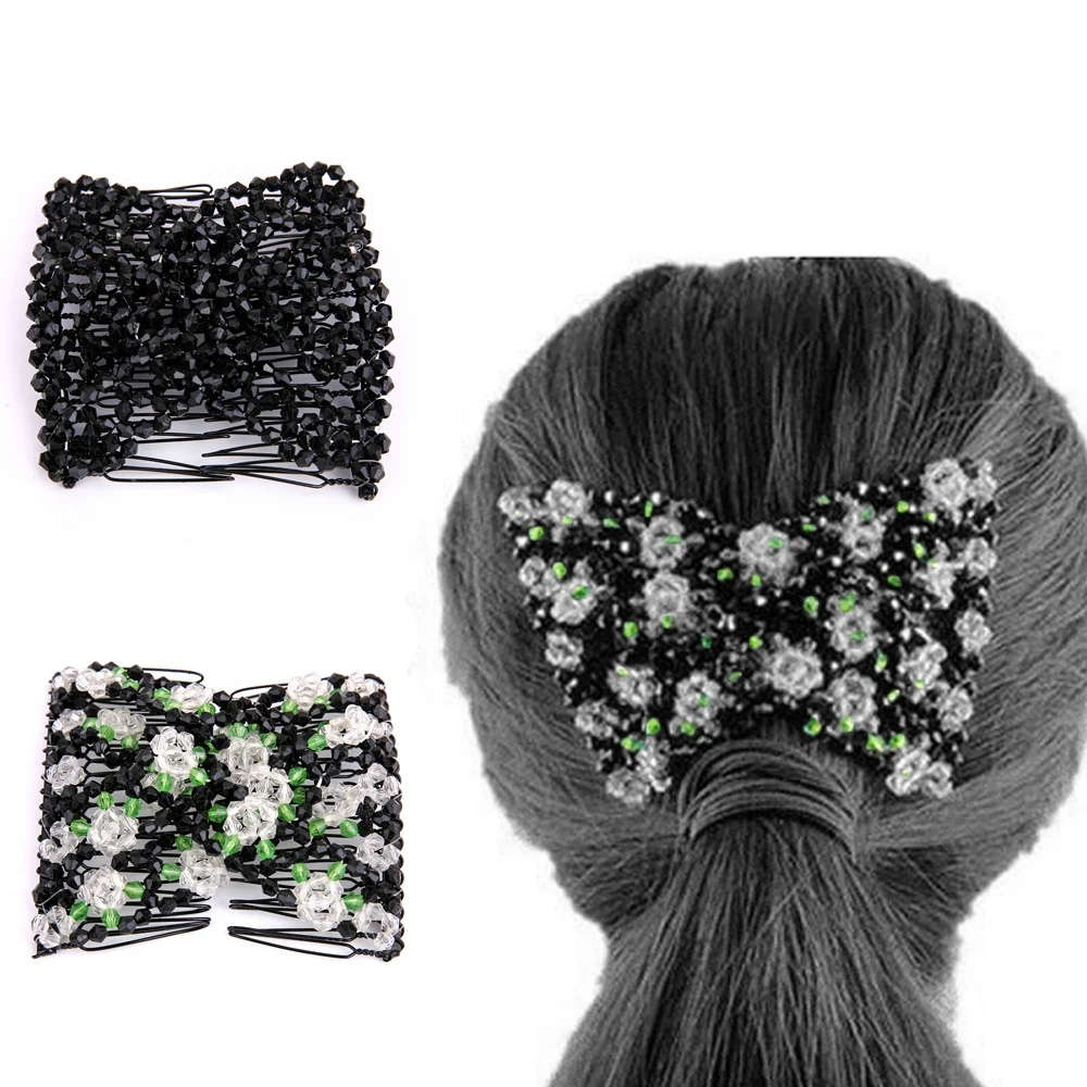 Magic Hair Comb Beaded Elasticity Hair Clip Stretchy Hair Combs Women Clamp Gift