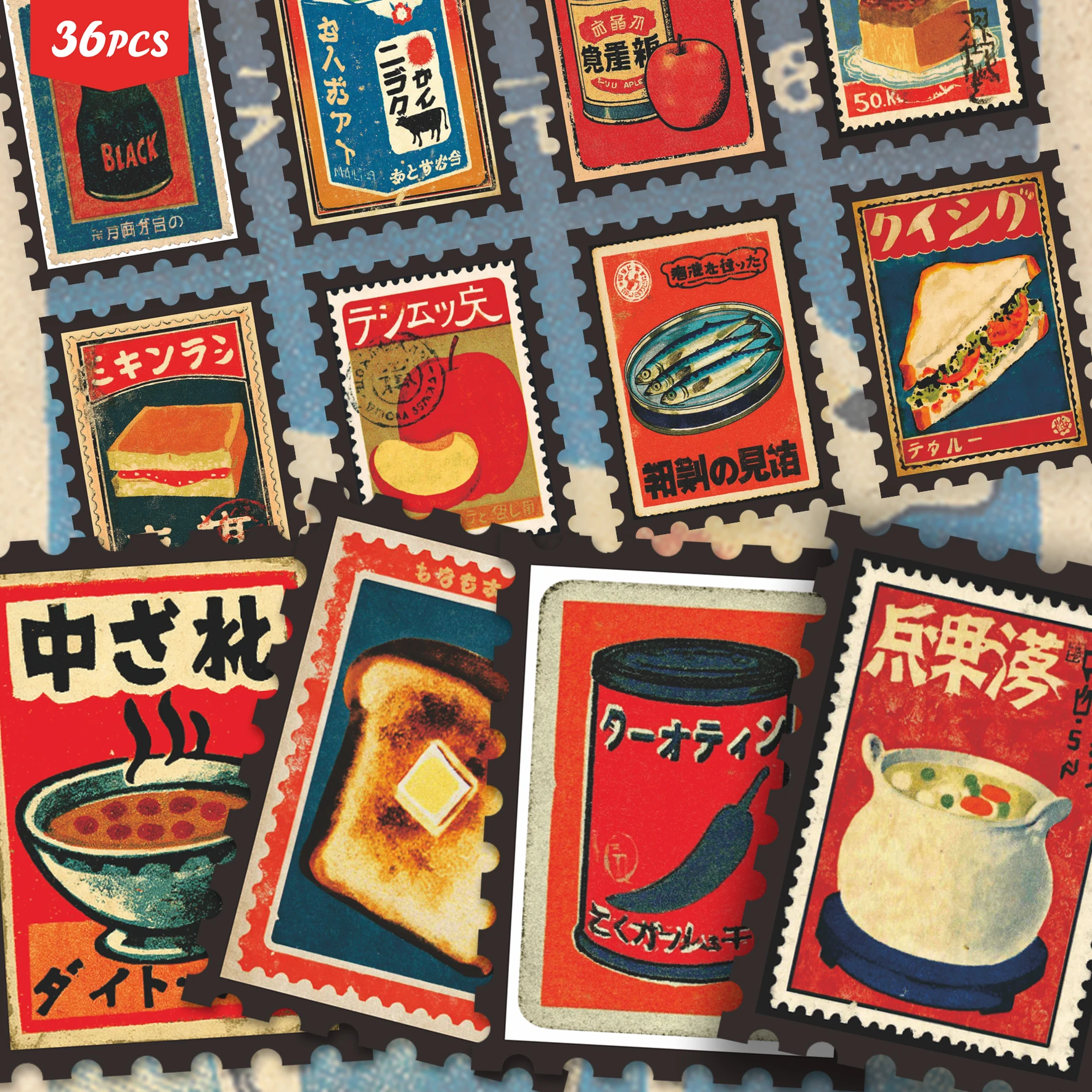 36PCS Vintage Japanese Food Stickers, Retro Showa Style & Retro Snack Aesthetic Cutout Sticker Set for Journals, Scrapbook,