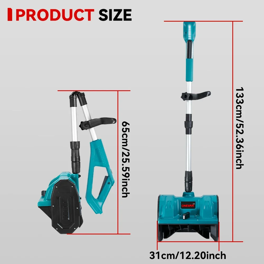 ONEVAN 2500W Brushless Electric Snowplow Foldable Cordless Snow Shovel 21V Lithium Electric Snow Sweeper For Makita Battery