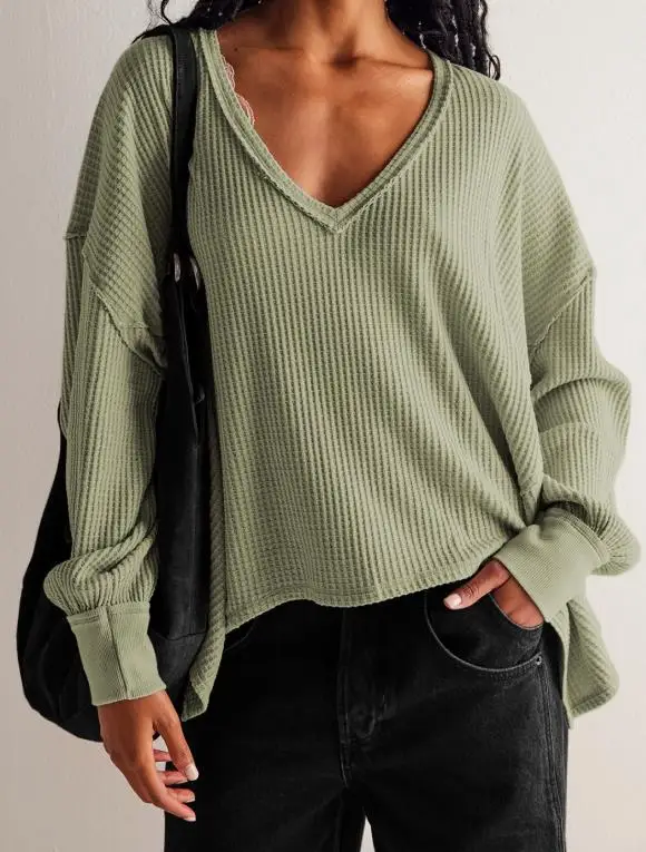 

2025 Autumn/Winter New Women's Fashion Casual Sports Lazy Style Loose Top V-neck Off Shoulder Long Sleeve Sweatshirt