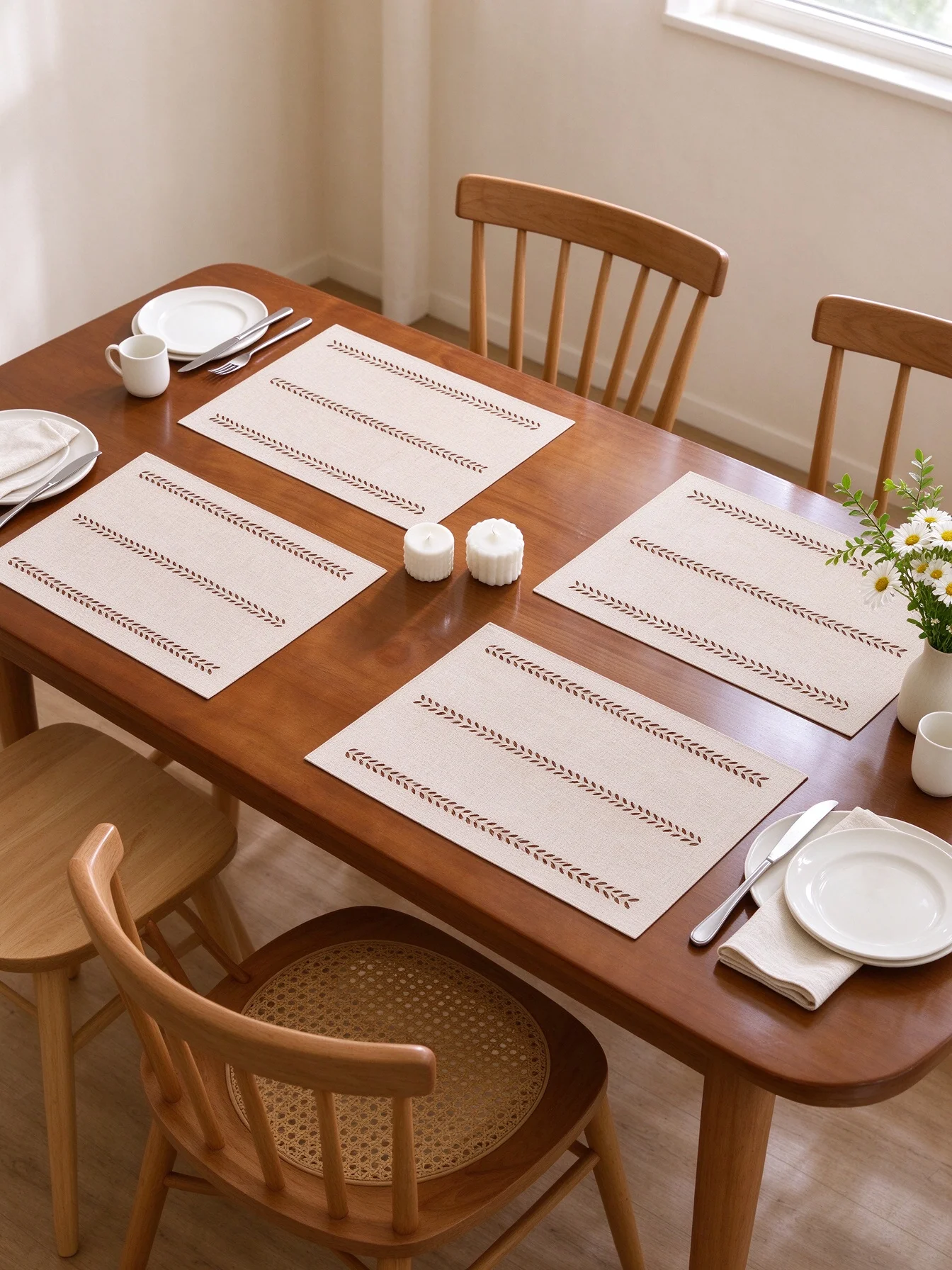 4Pcs Placemats |Polyester, Rectangle |Waterproof, Stain Resistant, Easy Clean |Dinner, Party |Dining Table |Minimalist Farmhouse