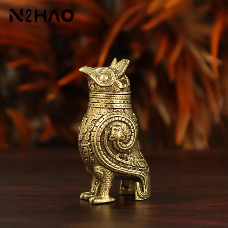 Ancient Owl Zun Bronze Vessel Retro Style Metal Craft For Tea Table Entrance Decor Chinese Cultural Artifact Collectible