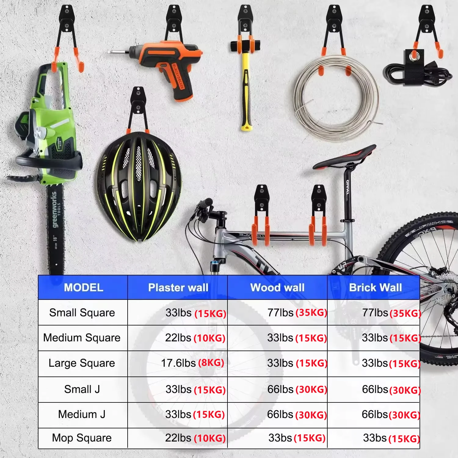 Heavy Duty Metal Hook Garage Organizer Wall Mount Bicycle Hanger Hooks Wall Mount Anti-slip Storage Hook for Ladders Garden Tool