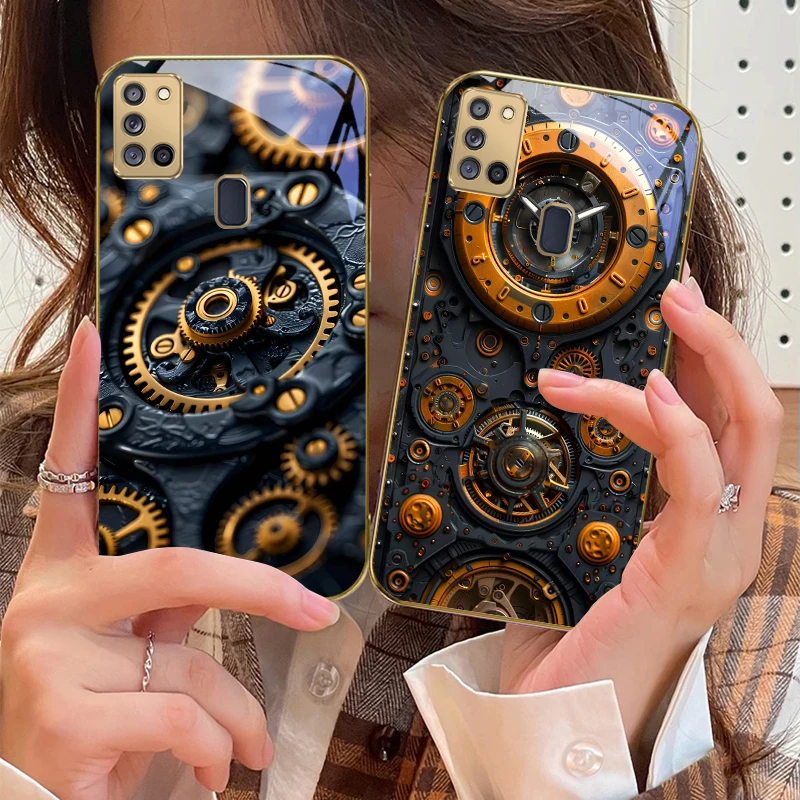 الدقة المعدنية والعتاد لسامسونج A 31 32 A33 A34 35 14 A15 13 16 25 26 50 52 53 54 55 56 70 71 72 73 الزجاج الذهبي جراب هاتف