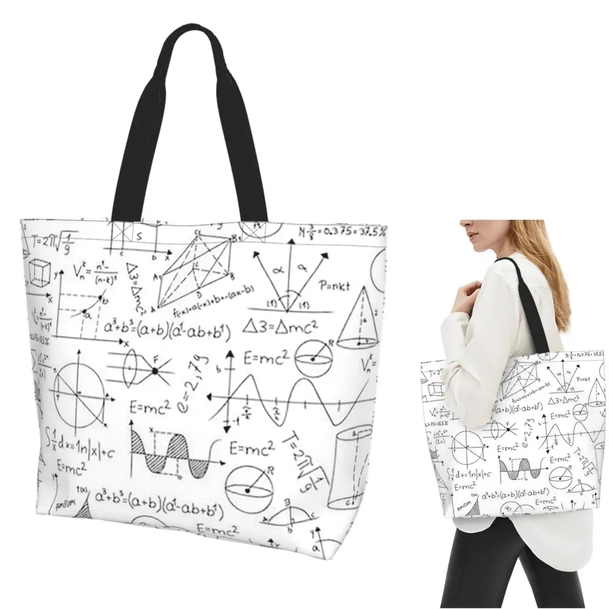 Mathematics Formulas Math Numbers Shopping Tote Bag Canvas Large Capacity Shoulder Bags Shopper Grocery Handbag for Women
