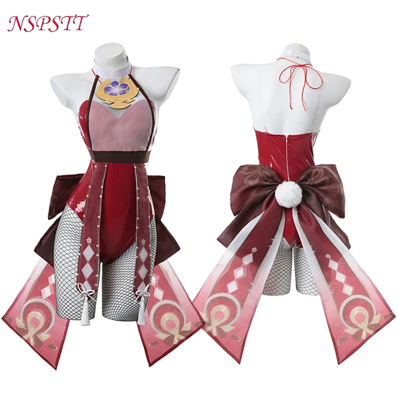 

NSPSTT Yae Miko Cosplay Costume Genshin Impact Yae Miko Bunny Costume Original Sexy Bunny Girl Women Red Jumpsuit