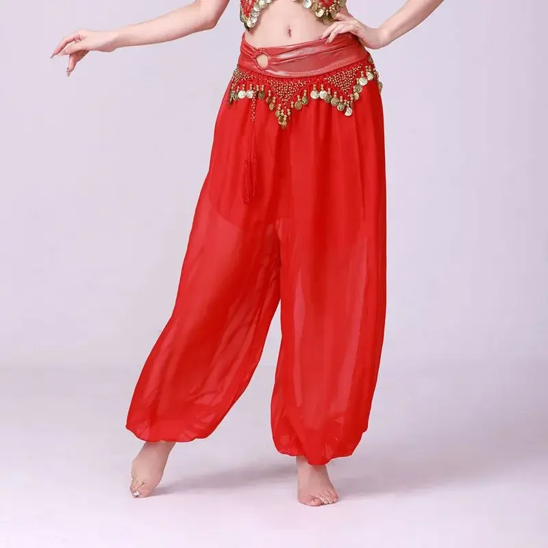 Women Dance Harem Pants Shiny Sequins Lantern Pants Belly Dance Performance Chiffon Practice Trousers Costume Pants