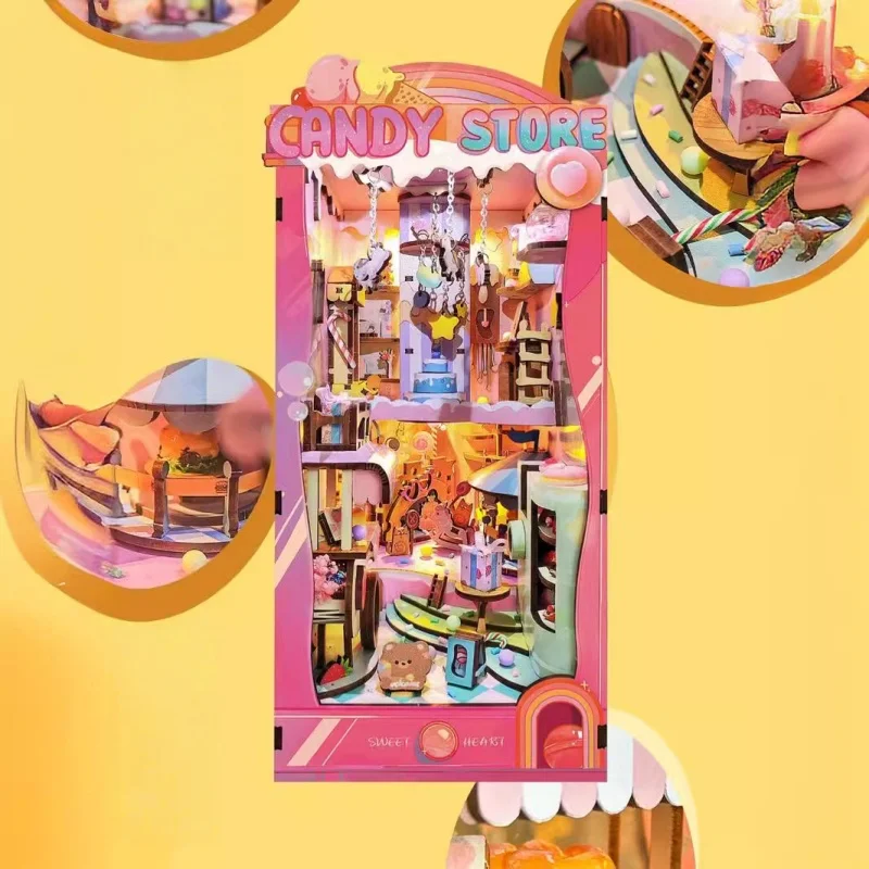 زاوية كتاب القصة على شكل قلب، كوخ خشبي مصغر ثلاثي الأبعاد، هدية رومانسية لديكور سطح المكتب للنساء #2