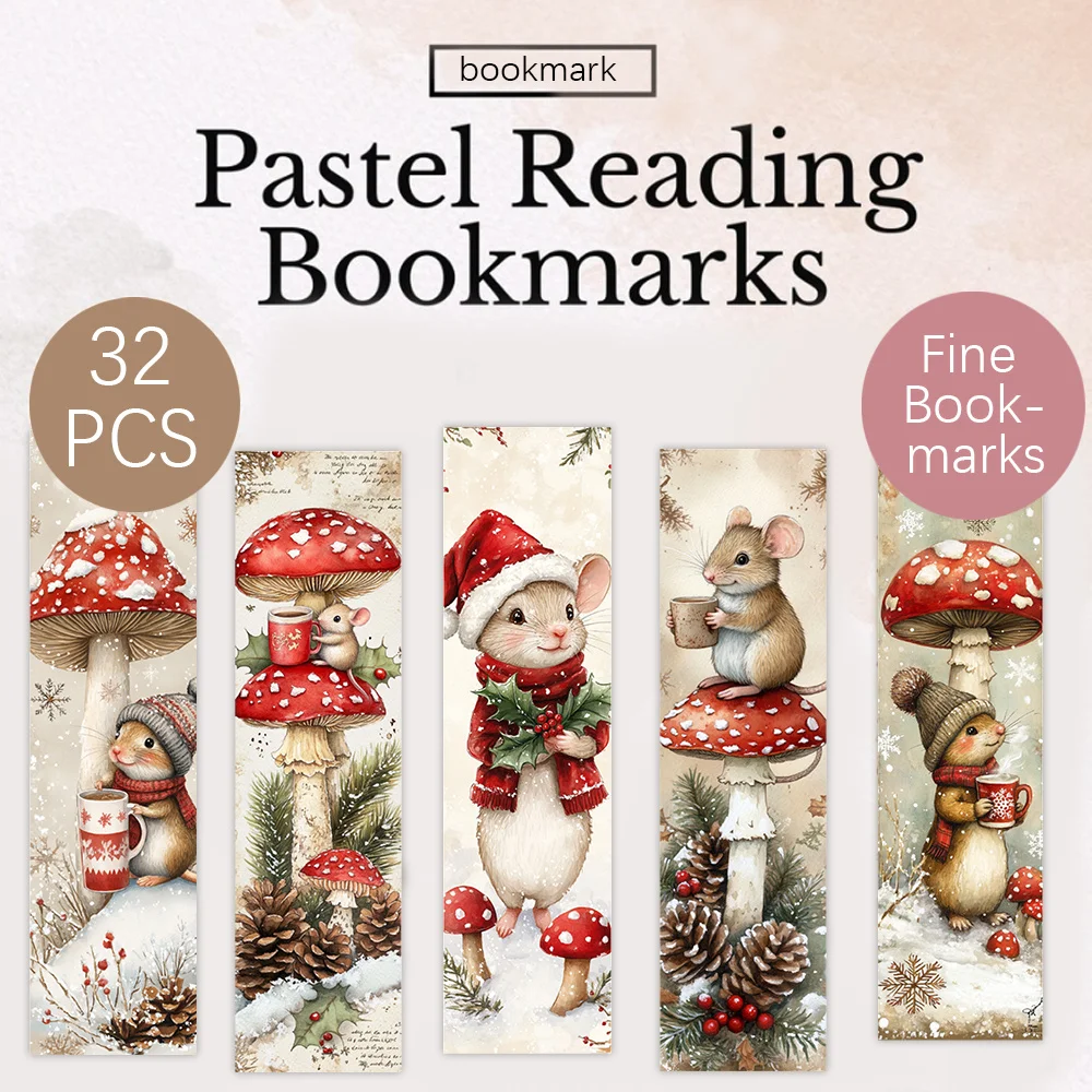 32pcs Christmas Mushroom and Hamster Bookmarks, Ideal for Teachers, Readers, and Book Lovers, Perfect Birthday and New Year Gift