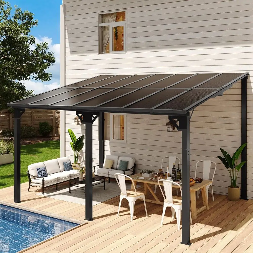 

14ft x 10ft Outdoor Gazebo with Sloping Roof and Heavy-Duty Wall Awnings for Patio and Deck