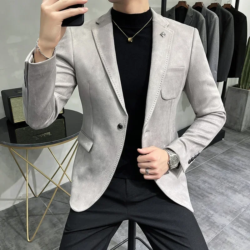 

2024 Men Casual Slim Blazer Hombre Suit Leather Jacket 6 Color Deerskin Leather Jacket Blazer Men Terno Masculino Men Clothing