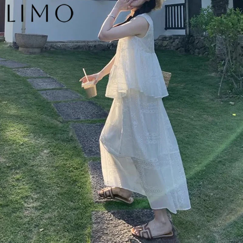 

LIMO Women's Linen Blend Skirt Set Summer 2025 Embroidery Sleeveless Top + A-Line Oversized Skirt Casual Elegant Outfit Boho