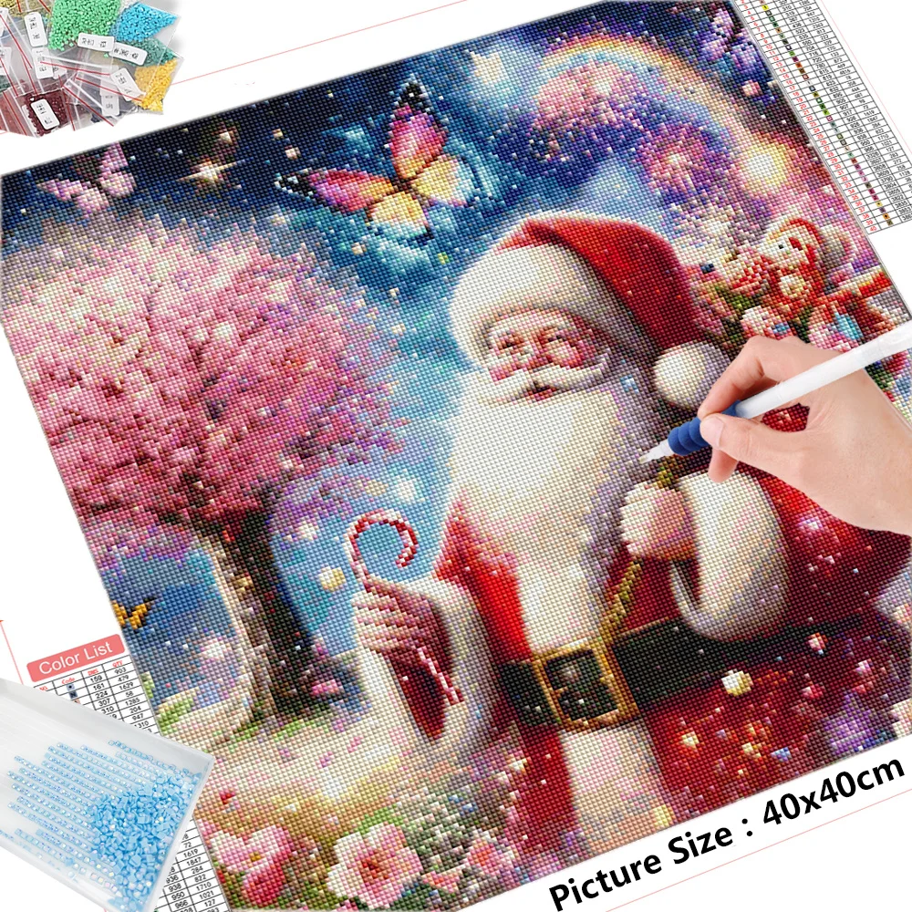 HUACAN Diamond Painting Santa Claus Full Square Round Tree Butterfly Embroidery Portrait Mosaic Rhinestones Handmade Hobby