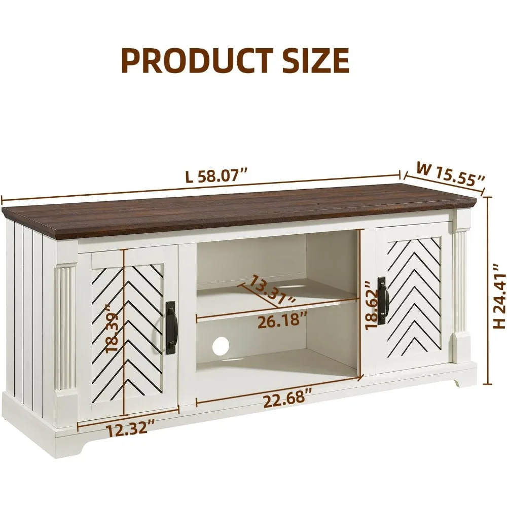 مركز ترفيه لباب الحظيرة الريفي لأجهزة تلفزيون 65+ بوصة، ارتفاع 25 بوصة مع مساحة تخزين قابلة للتعديل
