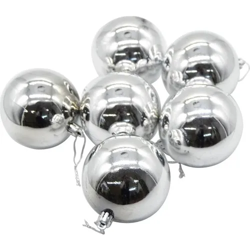 Cansüs 6lı Bright Cici Ball Christmas Tree Ornament Silver 8 cm