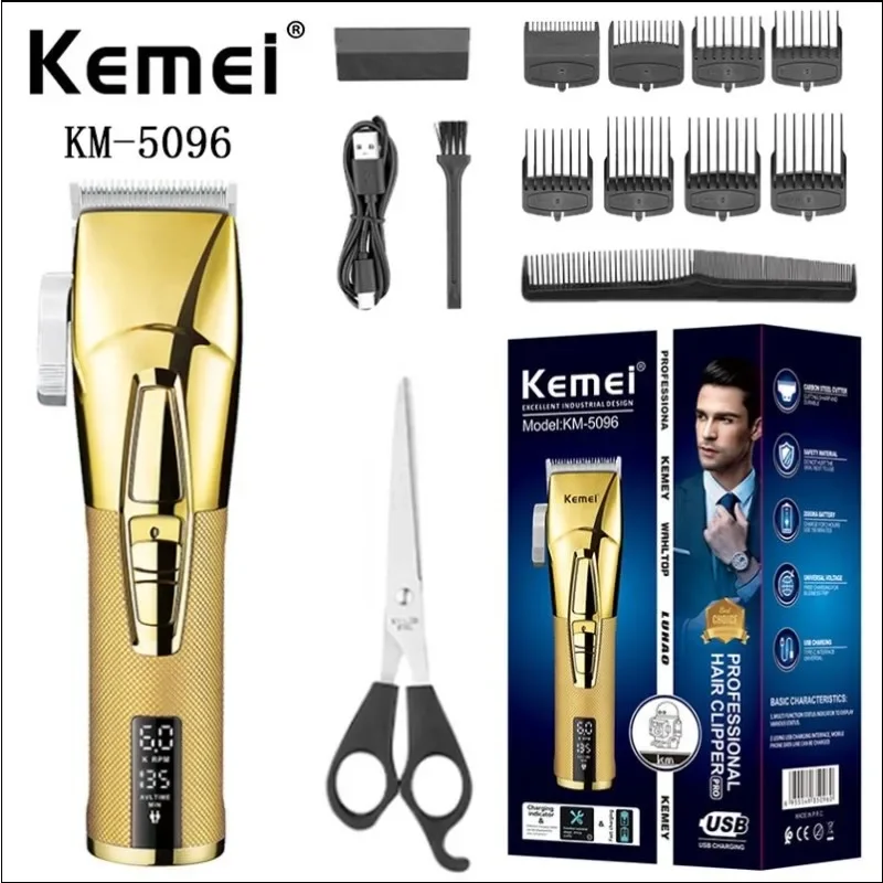 

Km-5096 Usb Digital Display Charging 8 Limit Comb Steel Blade Metal Men's Electric Hair Clipper barber kemei trimmer for men