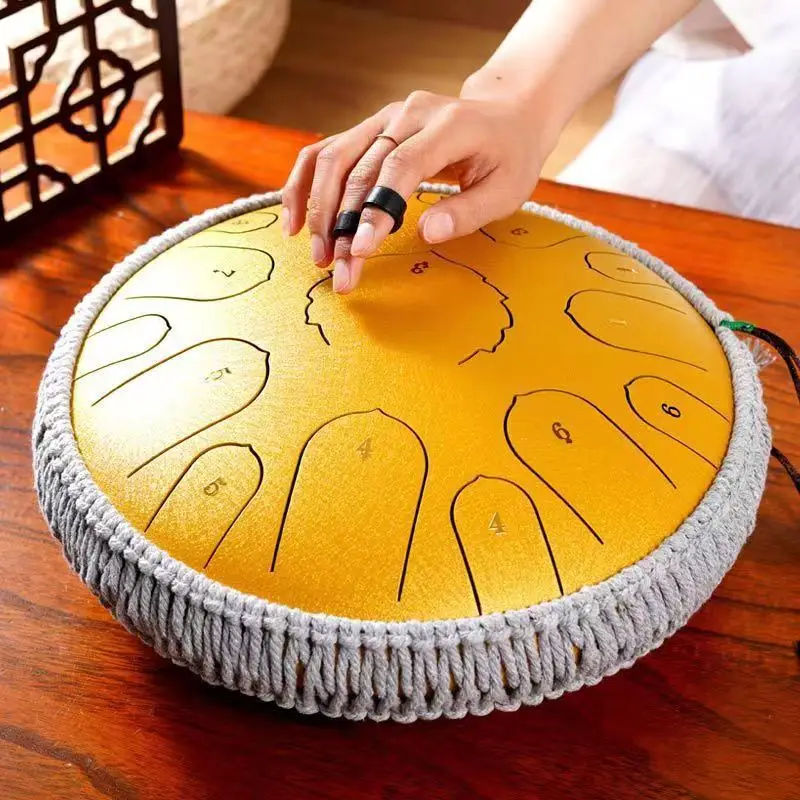 13 Inch Green 15‑Note Steel Tongue Drum Lotus Drum Empty Drum Percussion Instrument For Yoga Meditation Sound Healing Live Show