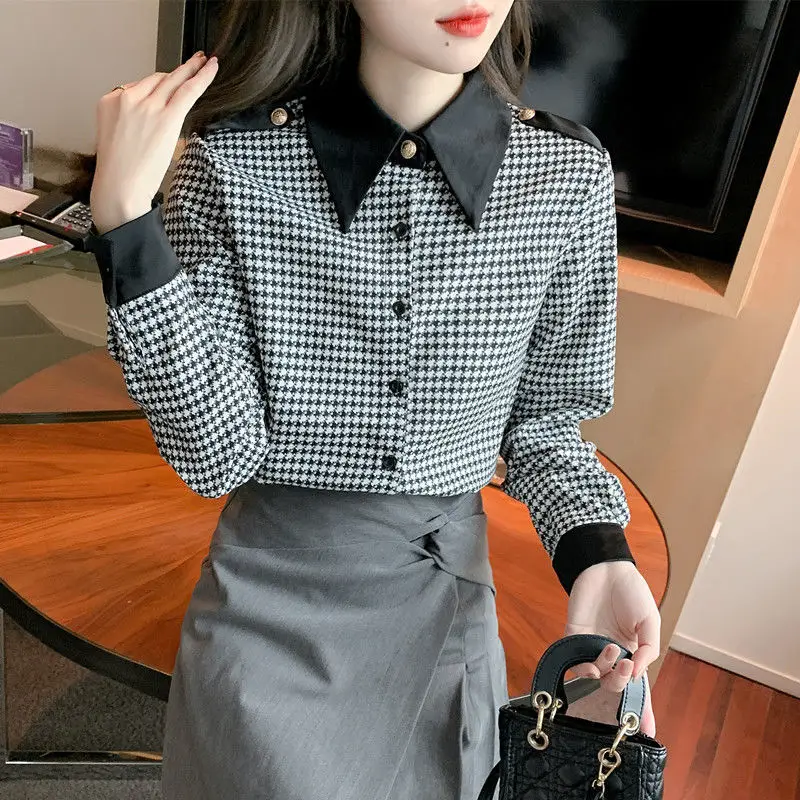 Spring Autumn New Fashion Turn-down Collar Long Sleeve Plaid Blouses Women\'s Clothing Loose Trend Simplicity All-match Shirts