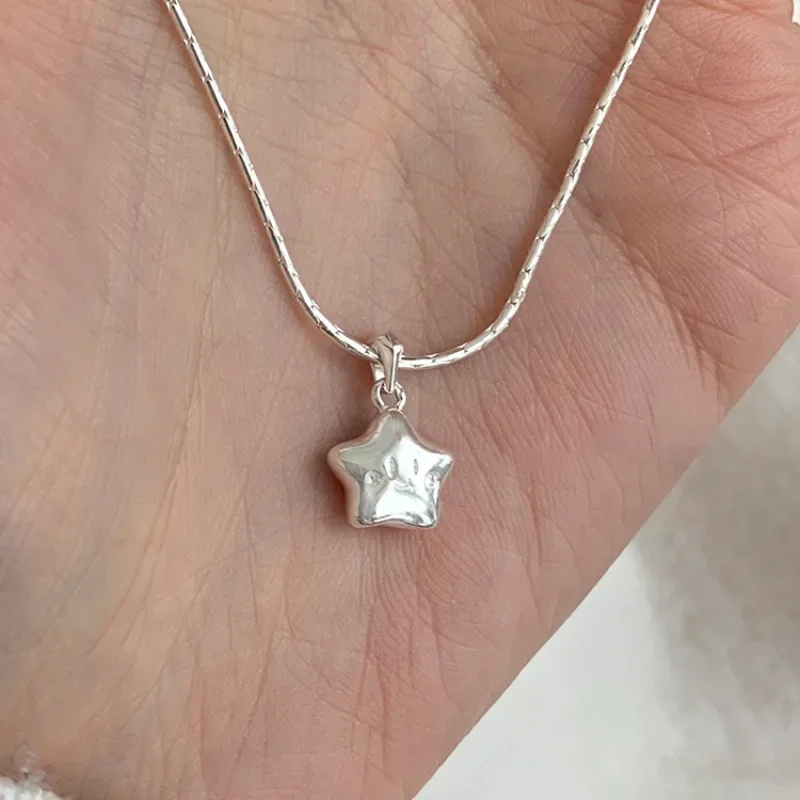 

925 Sterling Silver Necklace Cute Five Pointed Star Smile Dimple Pendant for Women Girl Jewelry Gift Dropshipping Wholesale