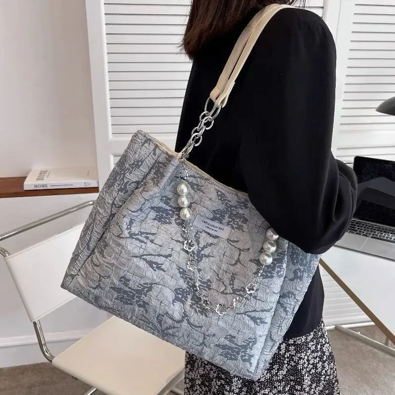 2024 neue Einkaufstasche Frauen große Kapazität Jacquard Segeltuch tasche College-Student tragbare Umhängetasche Pendler Handtaschen