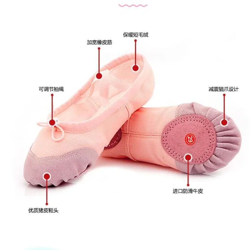 XIHAHA Plus velvet ballet shoes Adult Split child Sole Soft Ballet Dance Shoes Practicing Danza Women Pink and Flesh Sapatilha