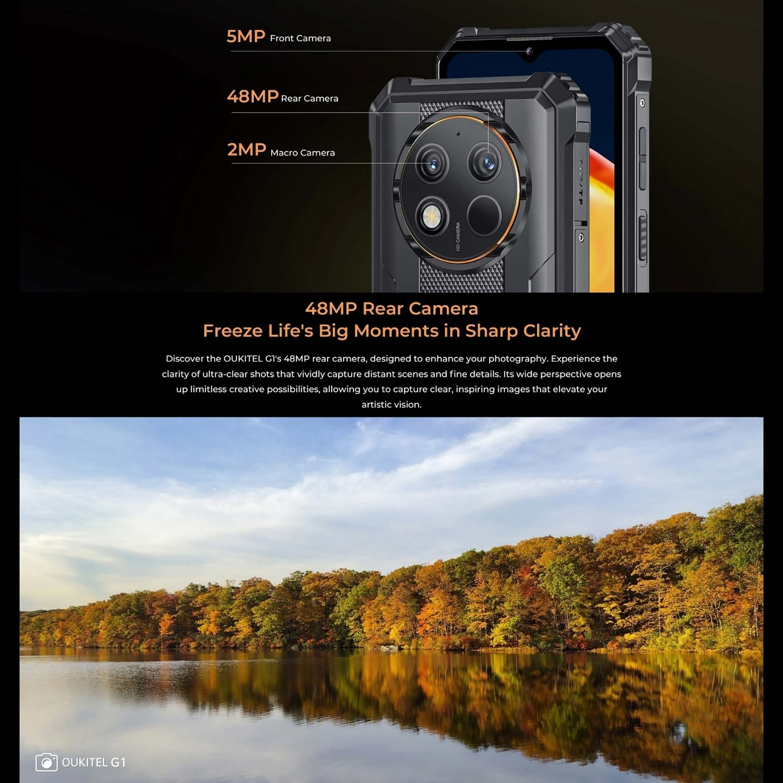 Oukitel G1 هاتف متين 6GB + 256GB IP68/IP69K 10600mAh 48MP كاميرا 6.52 ''Unisoc T606 ثماني النواة NFC OTG 4G الهاتف الذكي