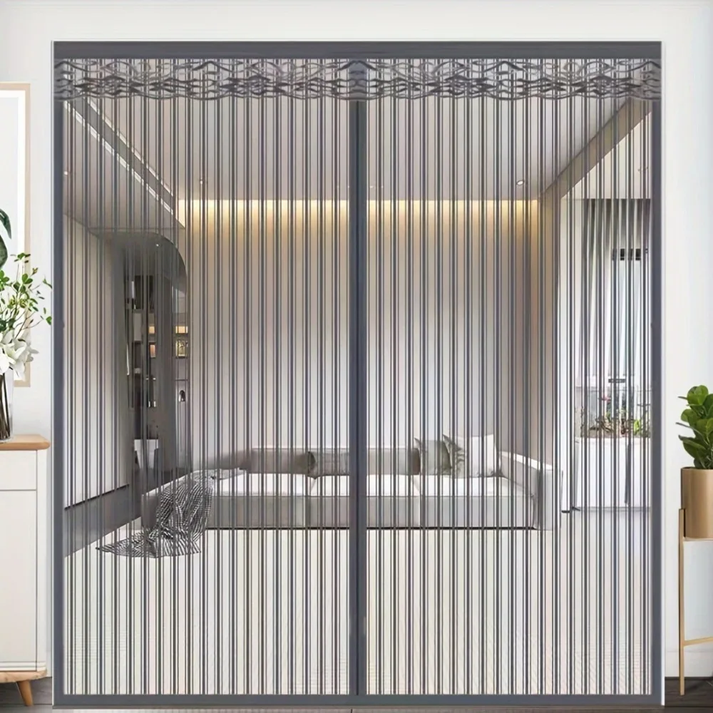 ستارة باب بوليستر على الطراز الحديث ، تصميم إغلاق مغناطيسي ، شاشة بعوض رمادي ، مناسبة لغرفة النوم