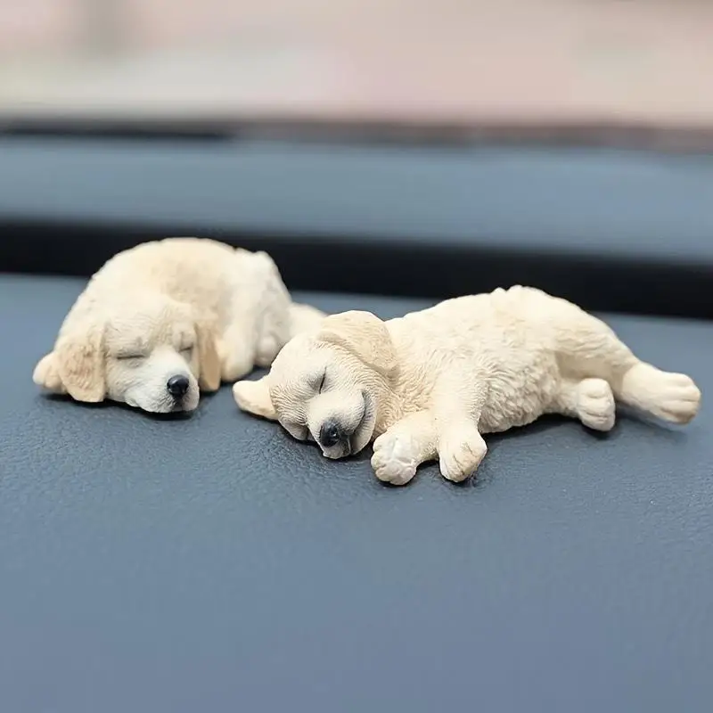 1PCS Dog Figurine Set: Realistic Sleeping Golden Retriever & Labrador Model for Car/Desktop Decoration, Not a Toy
