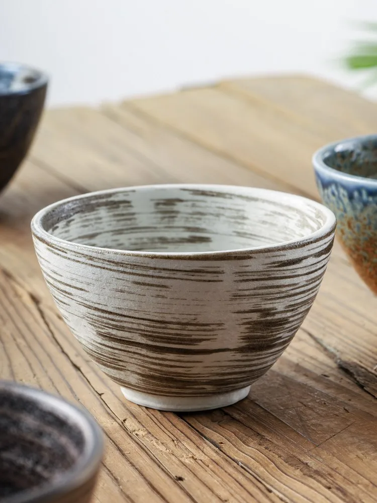 Retro Japanese Ceramic Bowl 13cm Deep Rice Bowl Glazed under Color Dinnerware round Shape Home Use Dishwasher And Microwave Safe