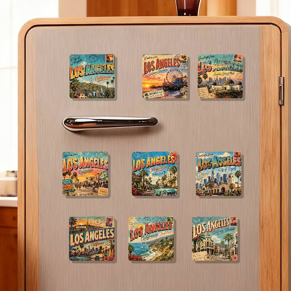 Vintage Postcard Los Angeles Refrigerator Magnets Magnet Personalized Fridge Magnet Square Shape Fridge Refrigerator Decoration