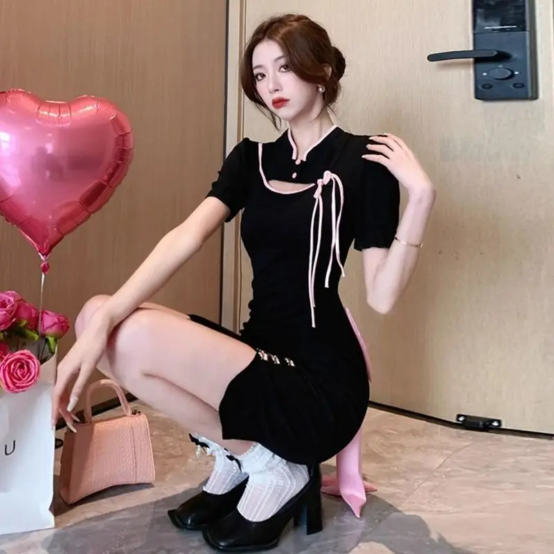 Vestidos de manga curta das mulheres quinceanera azul primavera gaze frisado em camadas puff manga império cintura fairycore fofo magro kawaii