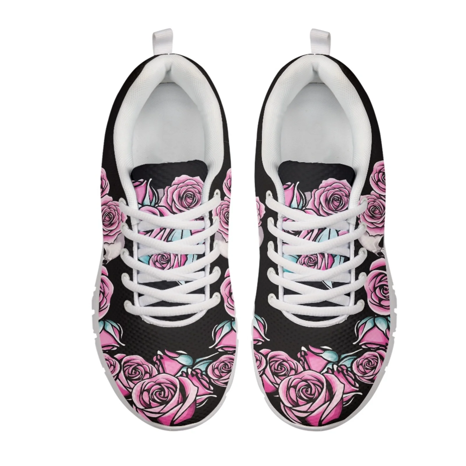 Coloranimal Skull Pink Rose New Trend Breathable Walking Shoes for Women Mesh & EVA Sole Athletic Shoes Running Tennis Shoes