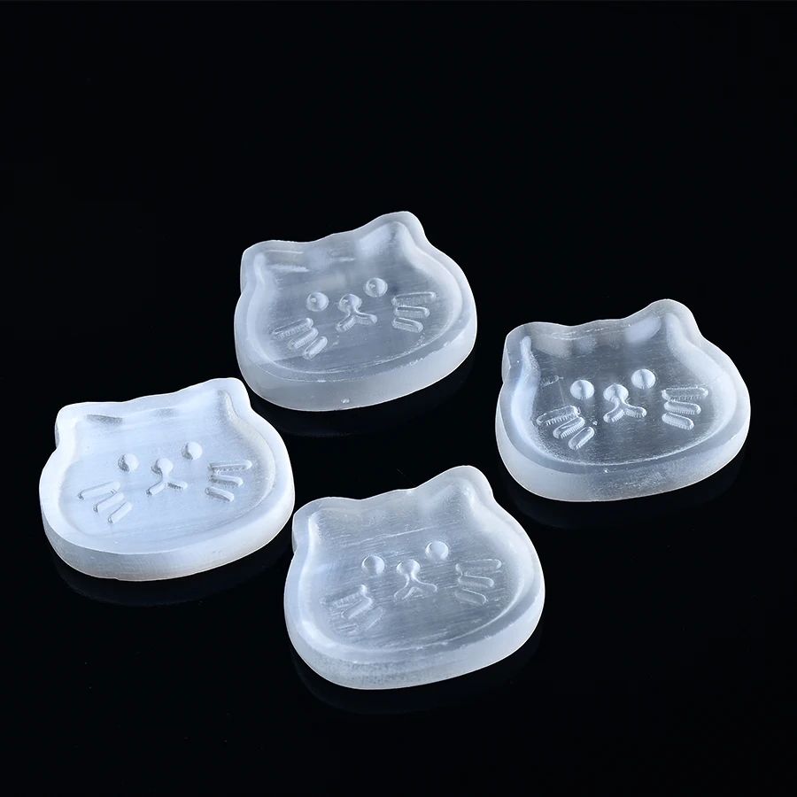1PC Natural Selenite Plate Cat Face Shaped Carved Charging Plate For  Crystal Grid Fengshui Quartz Mineral DIY Gift