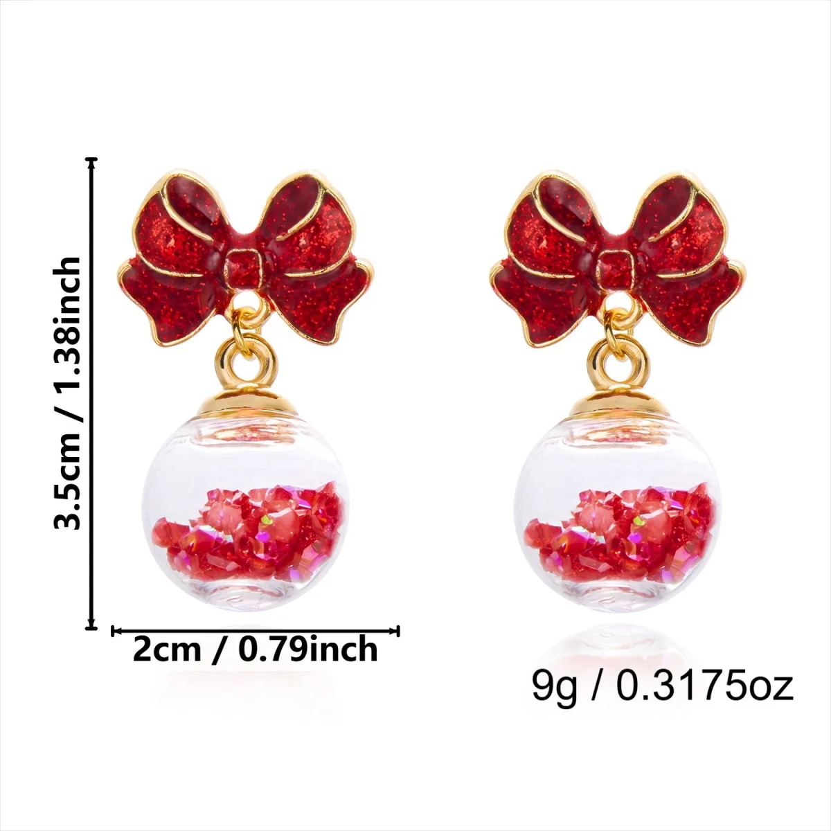 Weihnachtliche grün-rote Glitzer-Schleifenohrringe mit Kristallperlen und Glühbirnen für Damen, funkelnde Schneeflocken-Kugel-Ohrringe, Schmuck – Detail 37