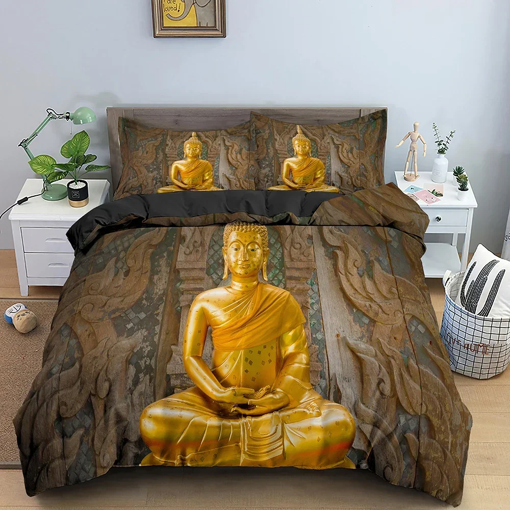 Buddha Statue Duvet Cover Buddhism Printed Bedding Set Comforter Covers Twin King Quilt Cover With Pillowcase Bedclothes 2/3PCS